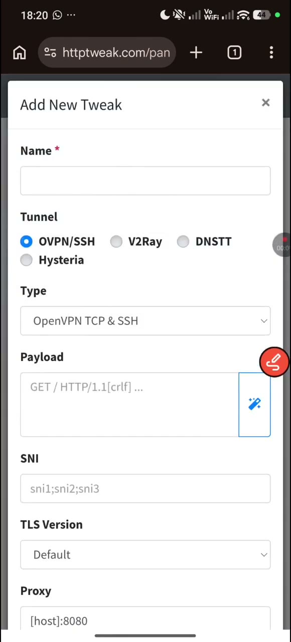 Actual tutorial video frame showing the Add New Tweak form and the available tunnel families.