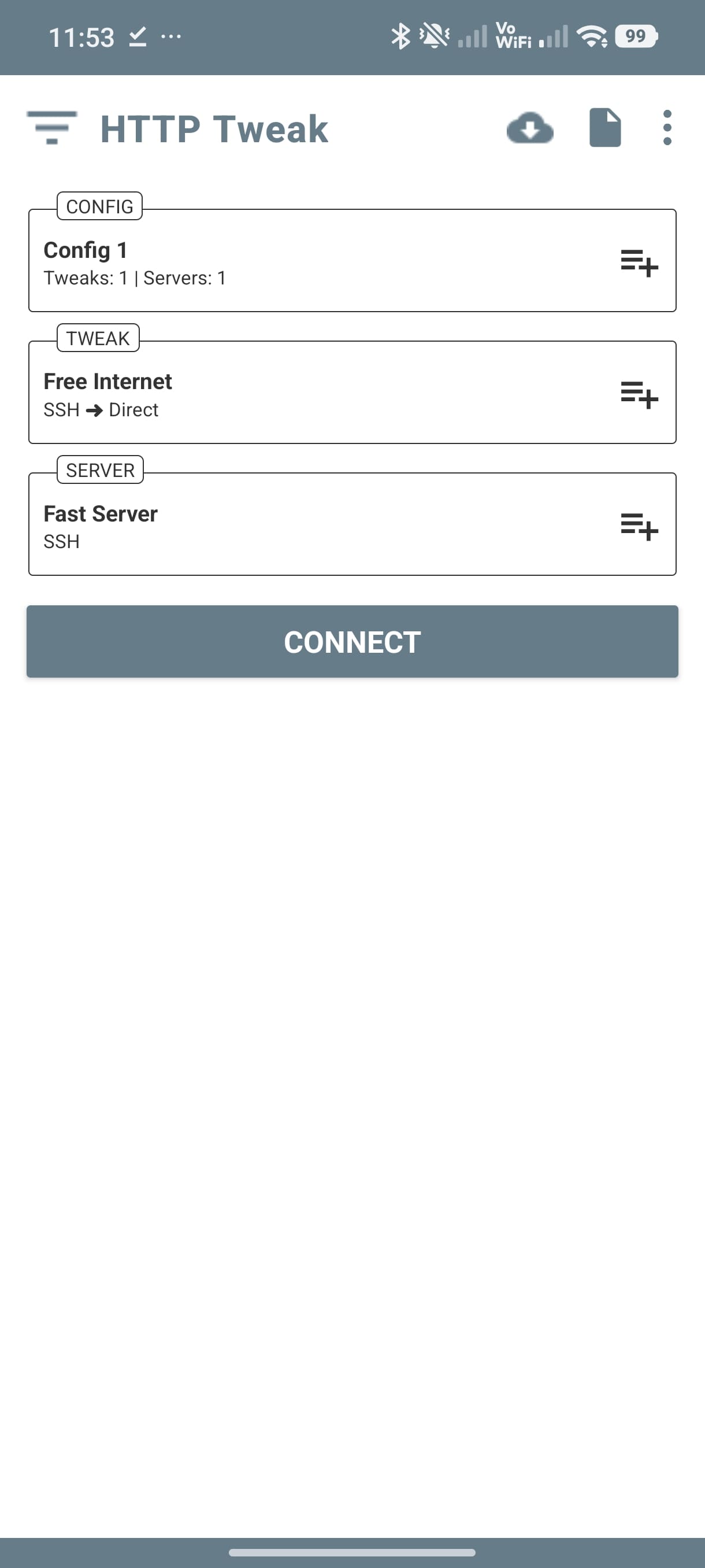 HTTP Tweak main screen