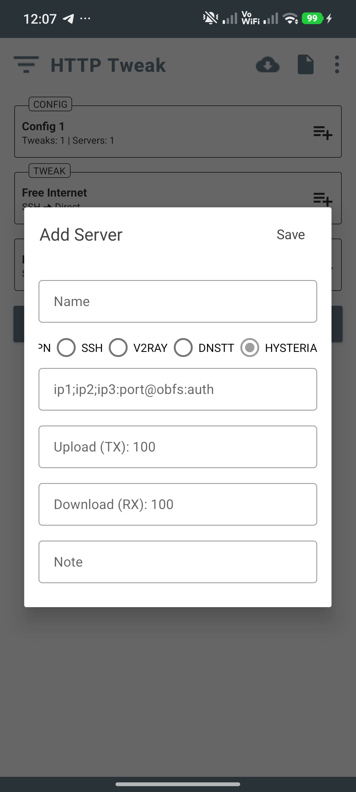 HTTP Tweak configuration options